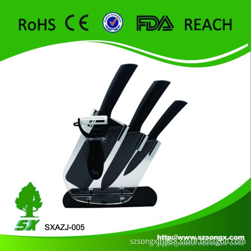 Mirror Polished 5 piece promotional ceramic knife set 6.5 inch Chef's Knife balck handle and blade